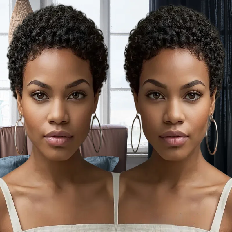 

Летний стиль, стрижка пикси, человеческие волосы, полностью машинное производство, парики для чернокожих женщин