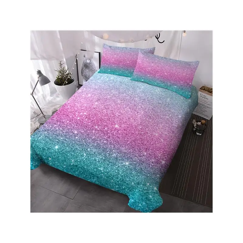 

Colorful Glitter Bedding Set in Turquoise, Pink, and Purple Pastel - 3 Piece King Size Duvet Cover and Comforter Set for Girls
