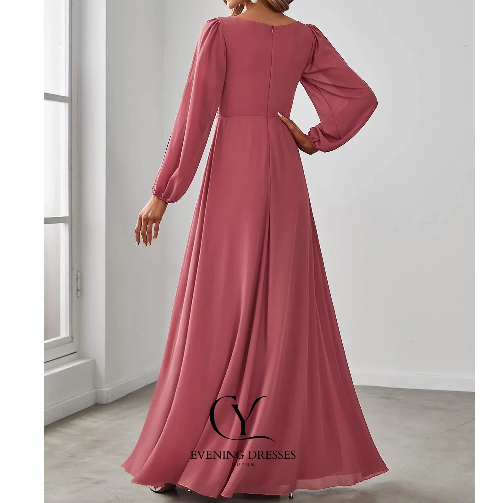 Cuyun vestido de convidado de casamento para mulheres 2025 decote em v profundo mangas compridas vestido de noite personalizado vestido de mãe de noiva com apliques