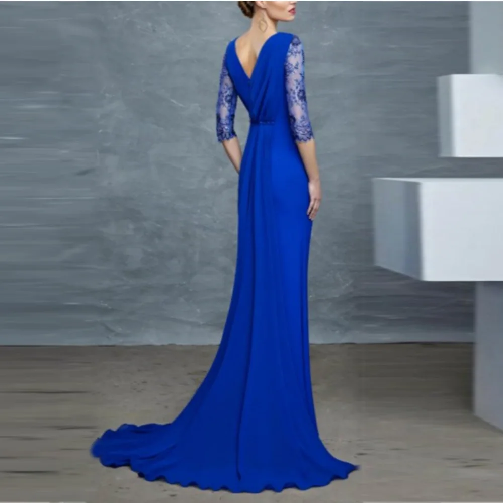 فساتين أم العروس لحفلات الزفاف 2025 غمد رقبة دائرية فساتين زفاف الضيوف شيفون دانتيل طيات Ruching فستان حفلات الزفاف