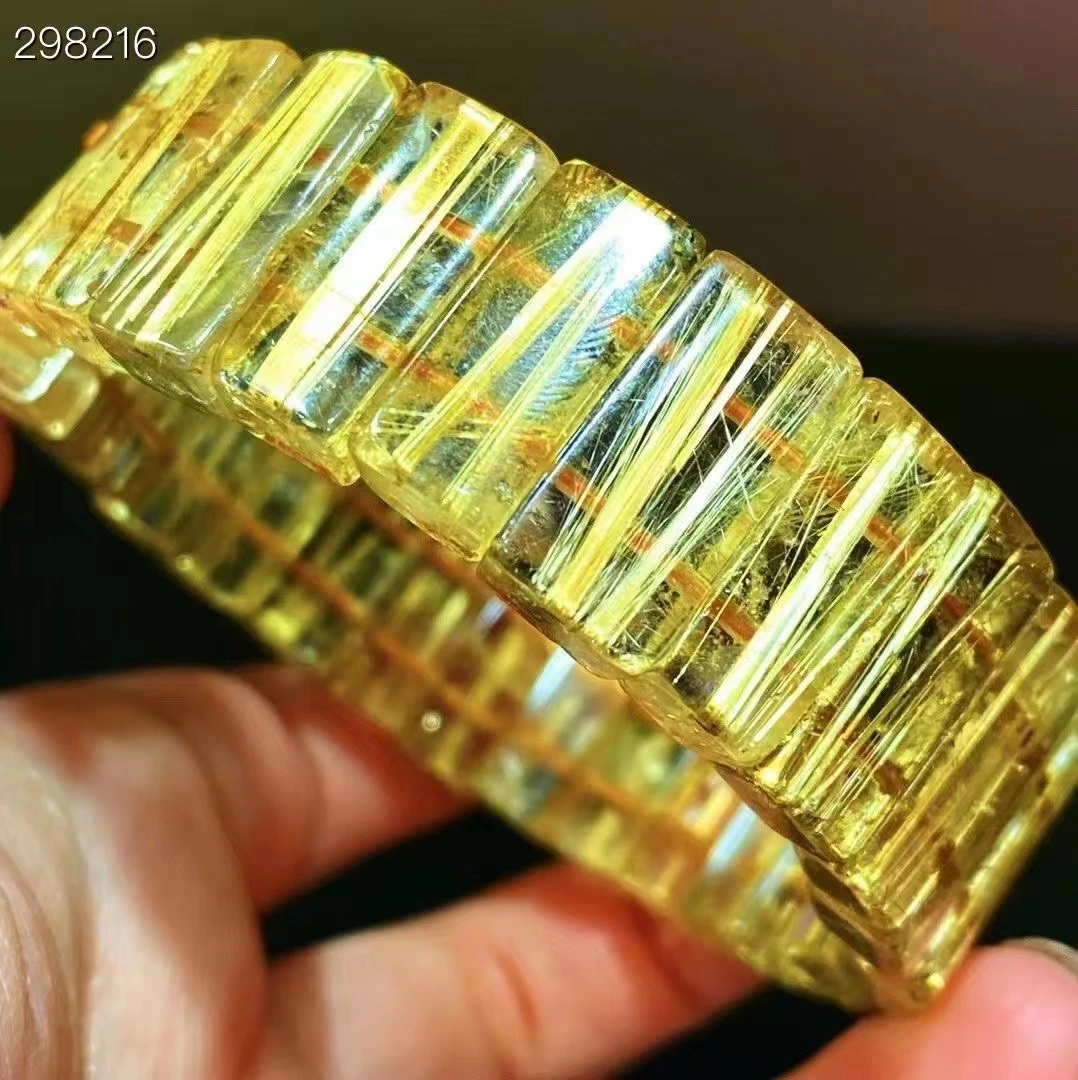 

Natural Gold Rutilated Quartz Rectangle Beads Bracelet Bangle Women Men 18.2x8.3x5.8mm Fashion Wealthy Stone AAAAAA