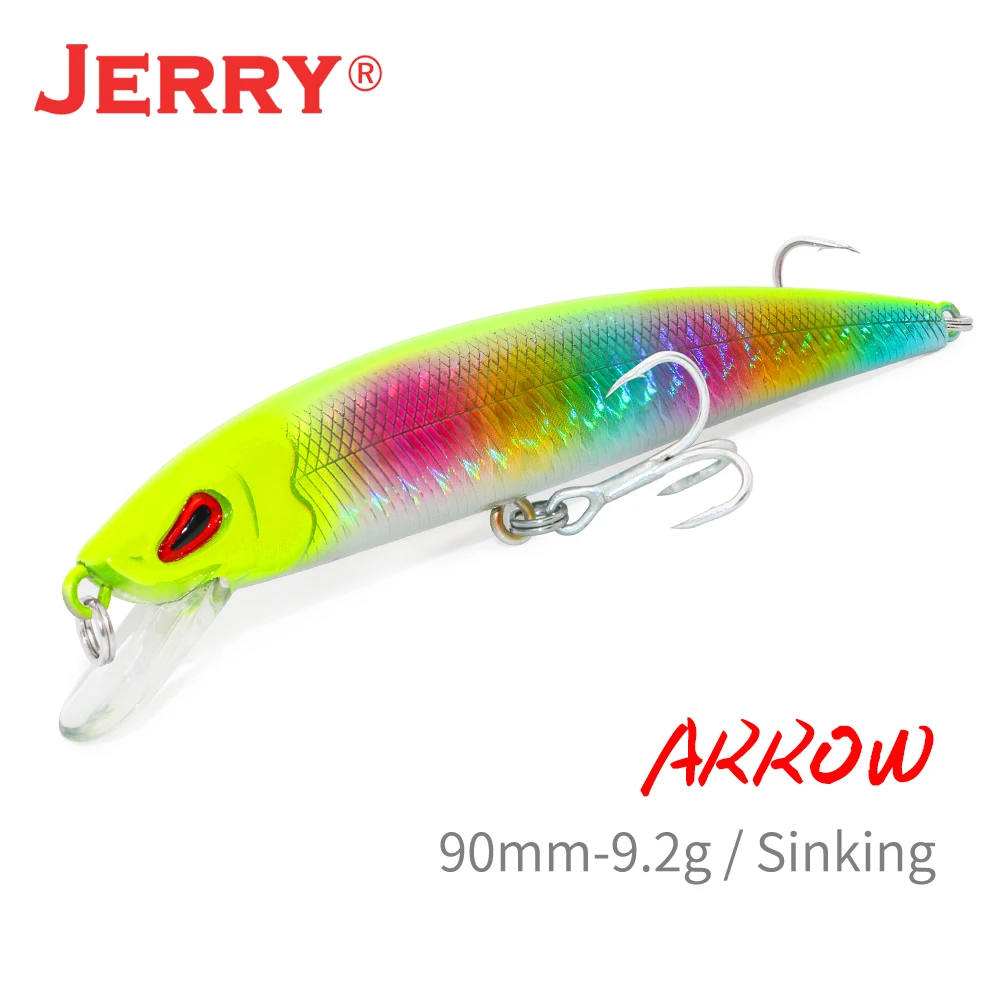 Jerry Arrow Minnow Floating Bait Saltwater 9cm 7.9g Hard Plastic Rattling Jerkbait Plug Lures Scales Curved Body Pesca Tackle