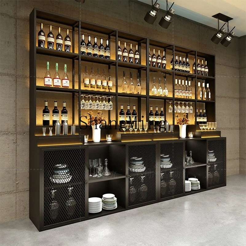 

SM wine cabinet display rack Floor-to-ceiling locker Wrought iron dining side cabinet against the wall Bar Restaurant