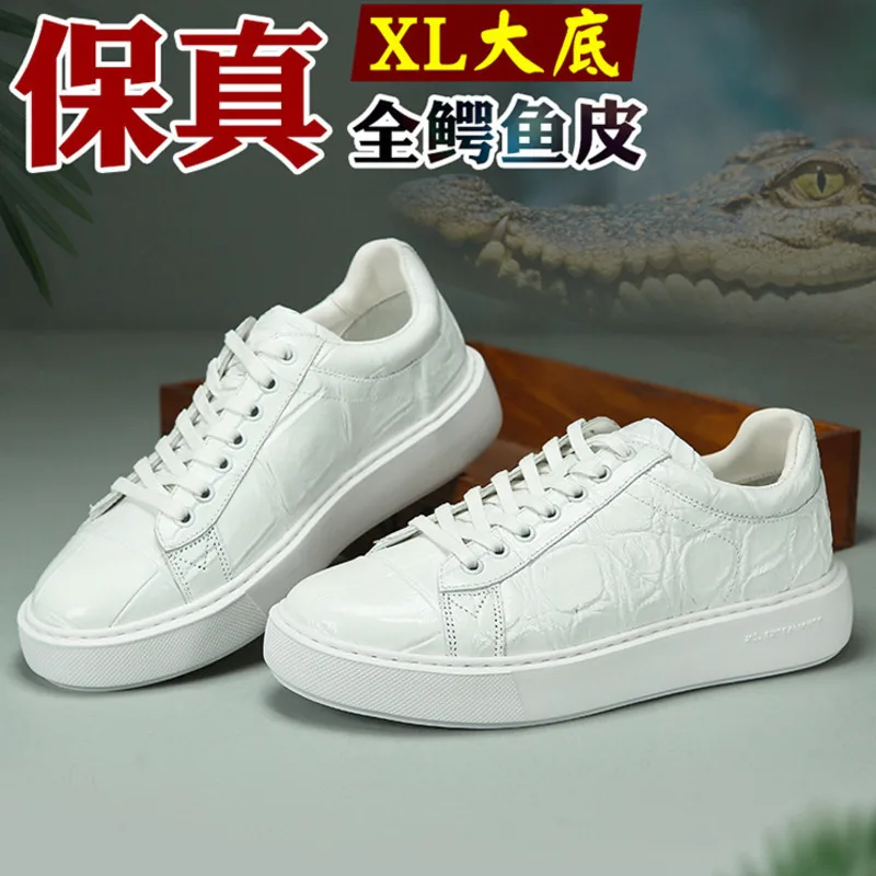 Crocodile Skin White Fashionable Genuine Leather Suede New Versatile Trendy Skateboarding Shoes Mens Casual Sports Shoes Loafers