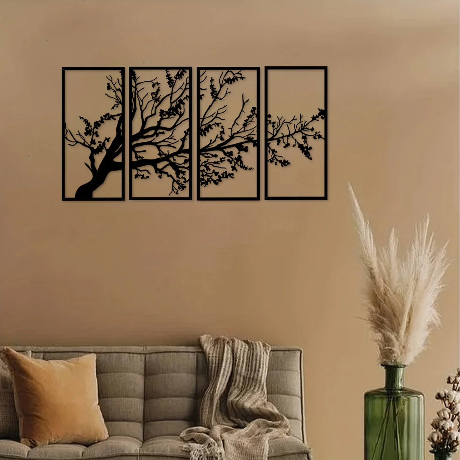 4pcs/set Metal Wall Art, Tree Of Life 4 Pieces, Metal Tree Wall Art, Tree Sign, Metal Wall Decor, Interior Decoration