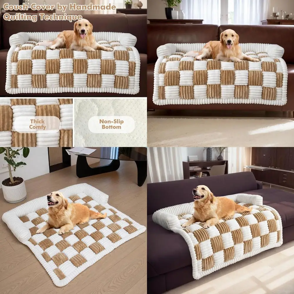 

Plush Fuzzy Sofa Cover for Dogs and Cats - Cream Plaid Couch Protector, 29.5 x 29.5, Ideal for Large and Medium Pets
