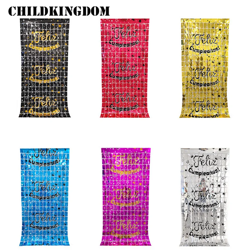 2X1M Happy Birthday Foil Fringe Curtains Party Backdrops Feliz cumpleanos Foil Curtain Baby Shower Birthday Party Backdrop Decor