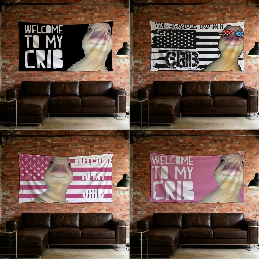 Interesting  Welcome To My Crib Duck flag For Room Dorm Camping Picnic Art Style Garage Bar wall Decoration Banner