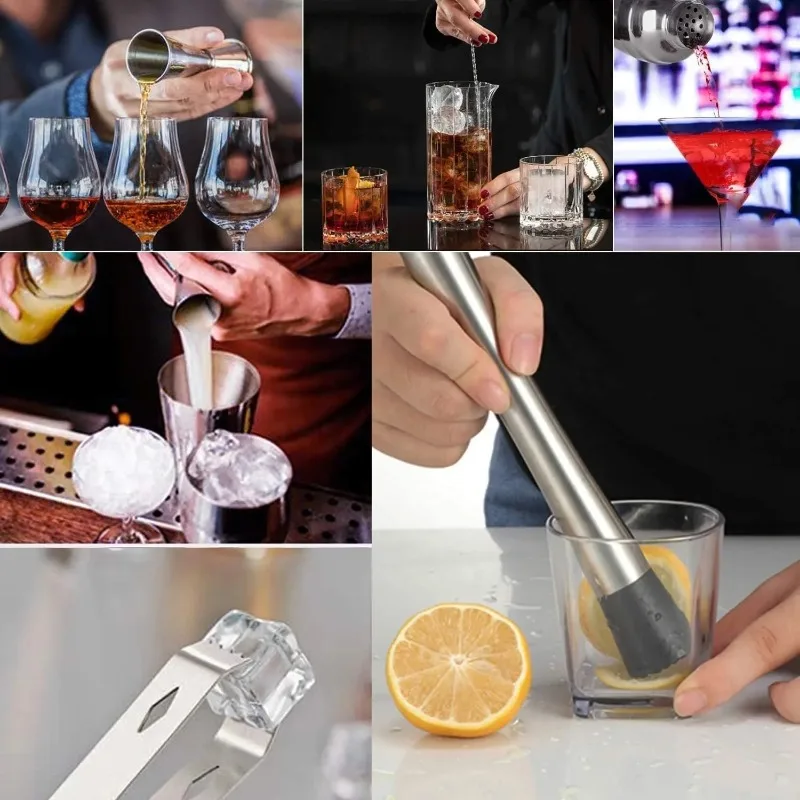 Basic Mixology Bartender Supply Kit, 9Pcs 550ml Stainless Steel Cocktail Shaker Matching Jigger Hawthorne Strainer Twist Spoon