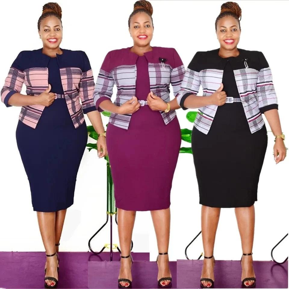 

African Dresses for Women Spring Autumn African Polyester Plus Size Black Blue Green Purple Dress Suit African Clothes 2XL-6XL