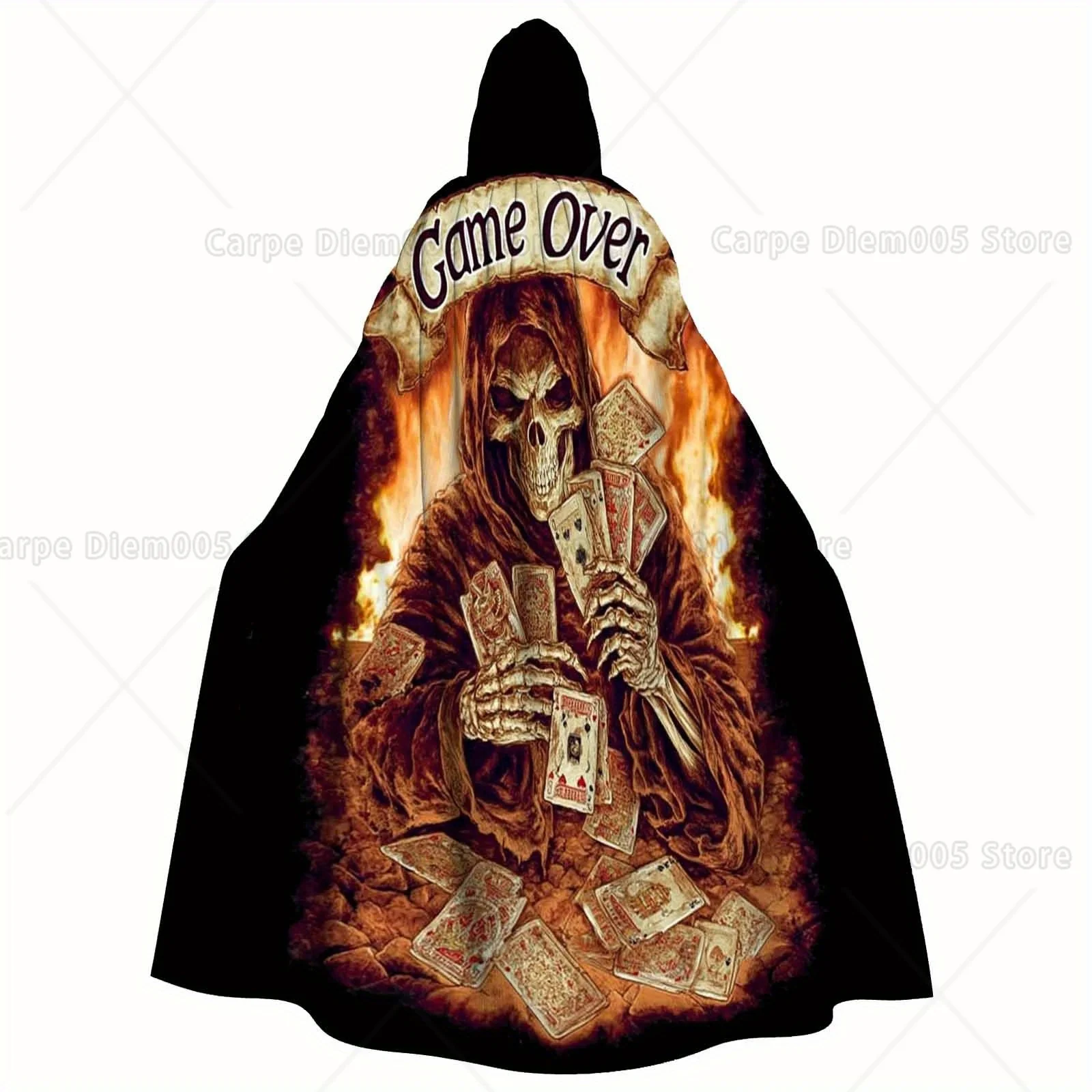 

1pc Adult Hooded Cloak Grim Reaper Costume with Game Over Design, Halloween Party Costume Spooky Robe for Cosplay