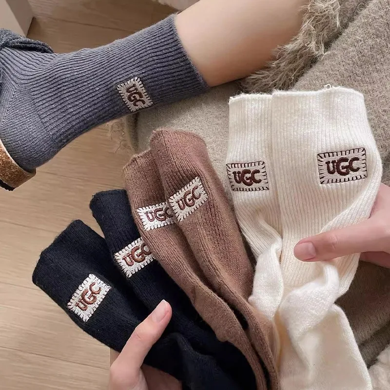 

1/5pairs Winter Warm Cozy Thicken Print Pile Socks Casual Cotton Soft Mid Calf Sock Fashion Knitted Snow Boot Hosiery Footwear
