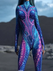 Halloween Party Role Play 3D Octopus Stamp Front Zipper Suit Adult Women Cosplay Role Play Carnival Zipper One-Piece Costume