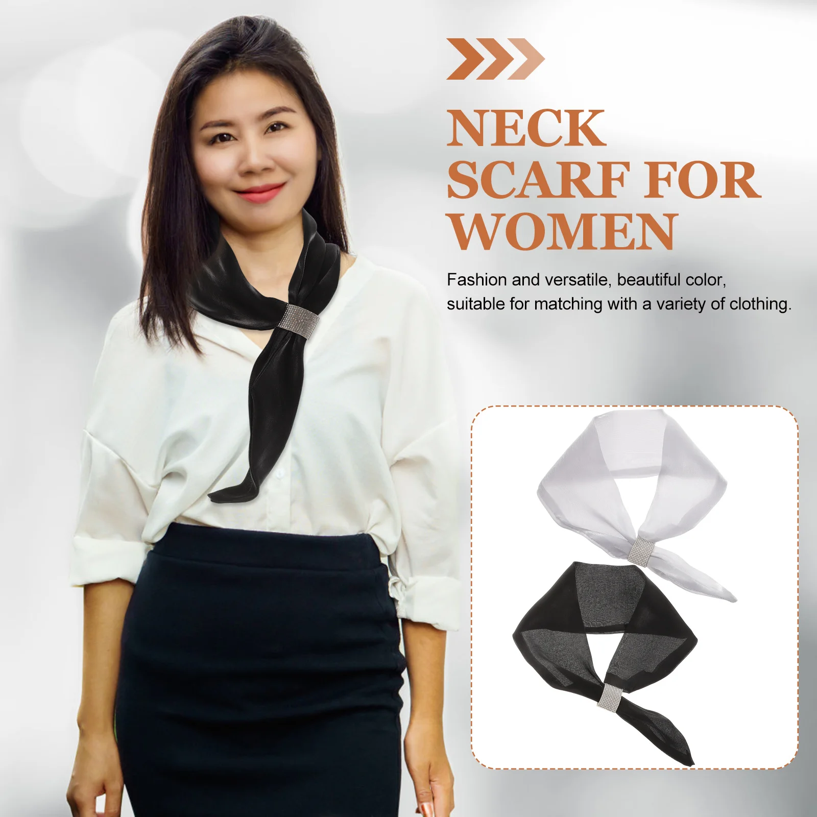 

2Pcs Elegant Neck Scarf for Women Fashion Shiny Silk Scarf Soft Comfortable Lady Neckerchief Multi-Occasion Wear Date Travel