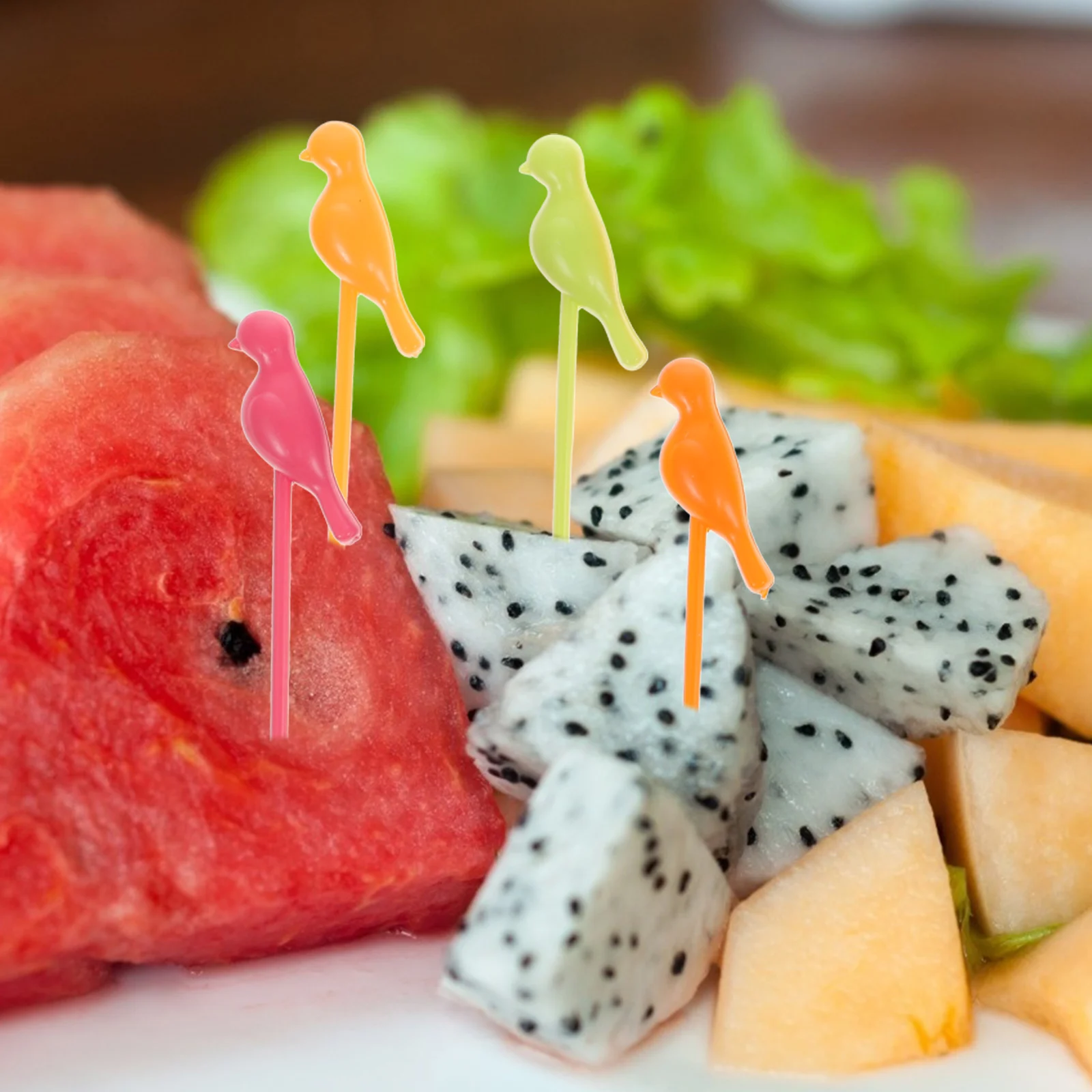 

Green Fruit Fork Plastic Toothpick 145x14cm Tree Bird Design Corrosion Resistant Outdoor Picnic Travel Use Fruit Pick