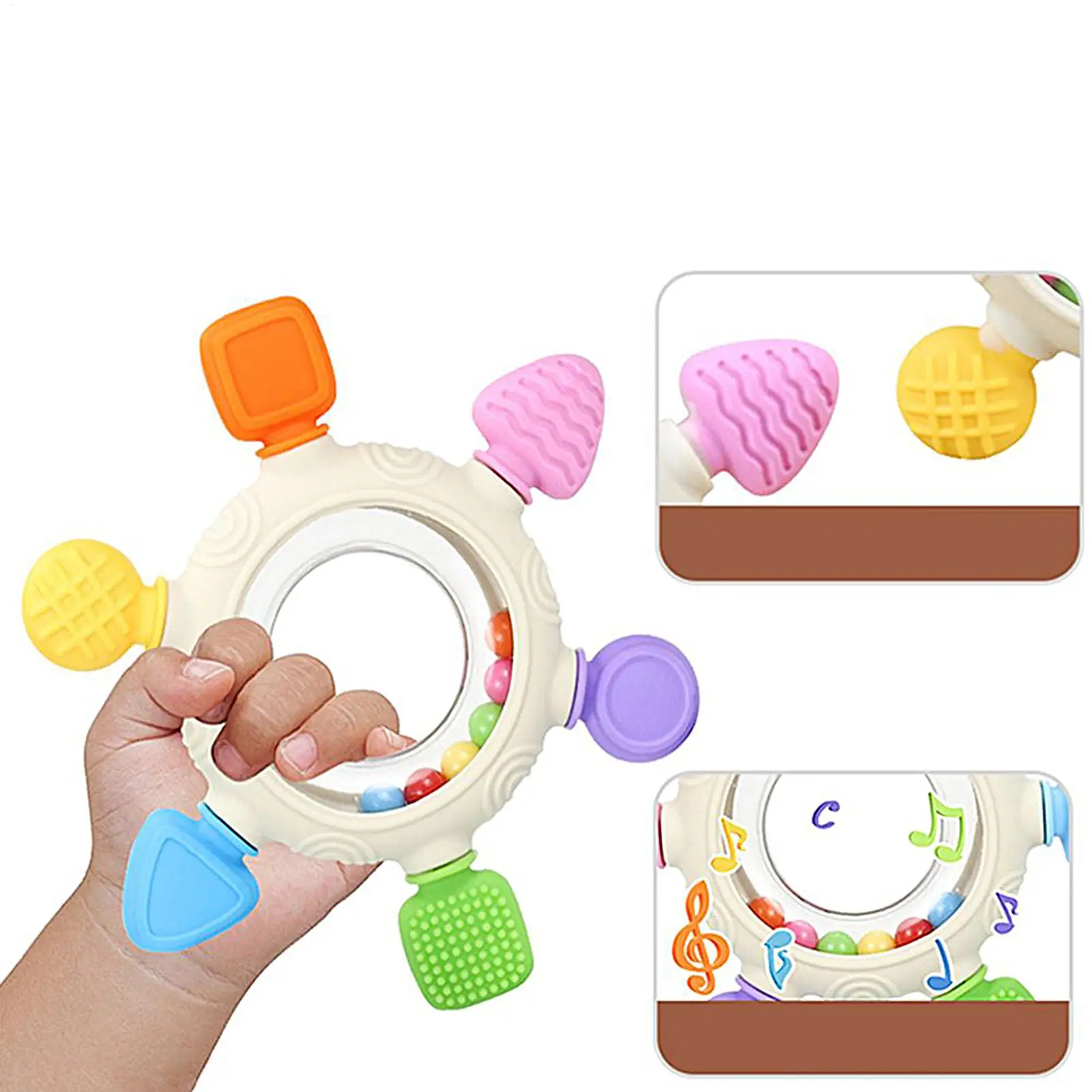 Teething Ring Sensory Baby Teether Pacifier Rattle Sensory Teether Relief Rings Rattle For Sleeping Daycare Travel Boy Girl