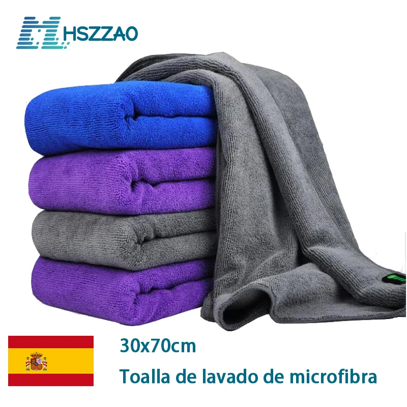 Toalla de microfibra de 30x70 CM para lavado de coches, paño de Secado y limpieza con dobladillo para el cuidado del coche, Azul, Morado y gris