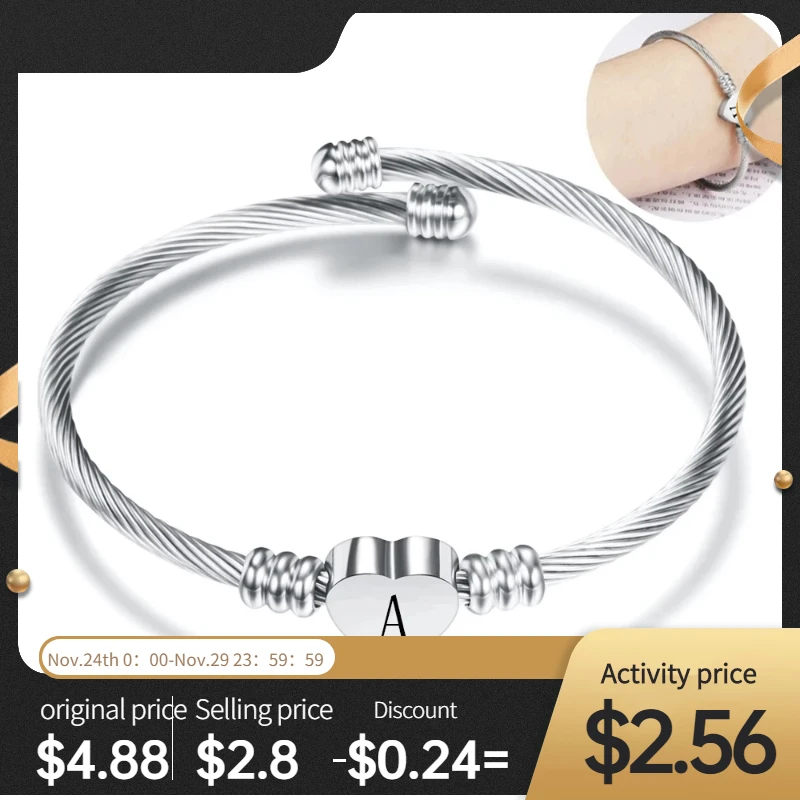 Mode Herz Charme Armreif Mit Initial Alphabet Buchstaben Gravieren Hohe Qualität Frauen Schmuck Manschette Armreifen Großhandel Für Party Geschenk
