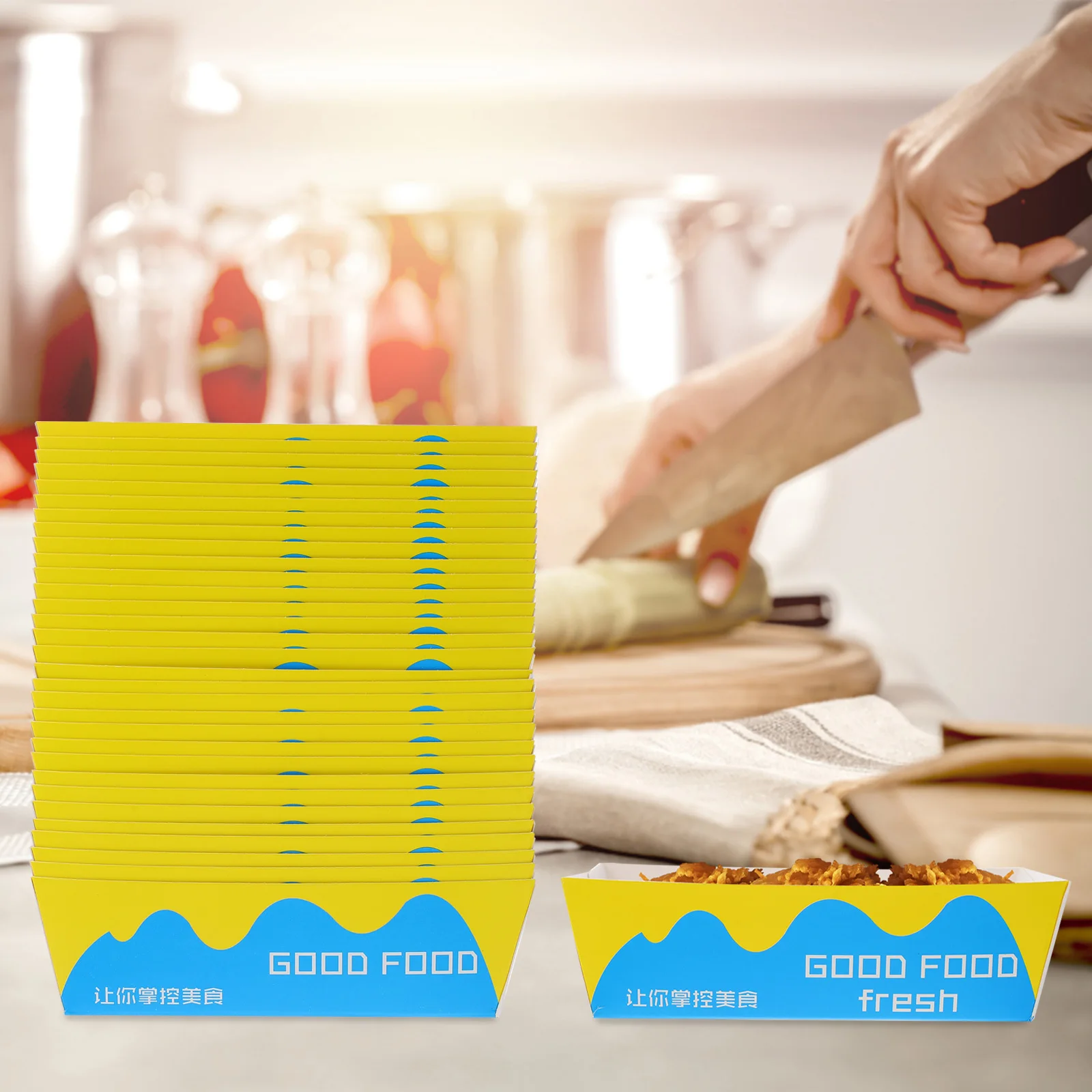 

100Pcs Disposable Fried Food Box Food-Grade Paper Leak-Proof Frying Snack Holder Birthday Party Container Frying Food Holder