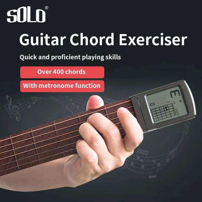 Digital Guitar Chords Trainer Portable 6 Fret Guitar Practice Neck Tool with Rotatable Screen Showing Chords Chart Metronome