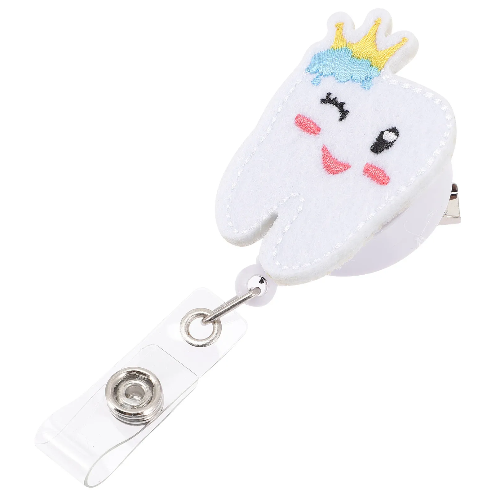 Retractable Badge Holder Cute Teeth-Shaped Felt Design Id Badge Reel with Belt Clip for Office School Healthcare Workers