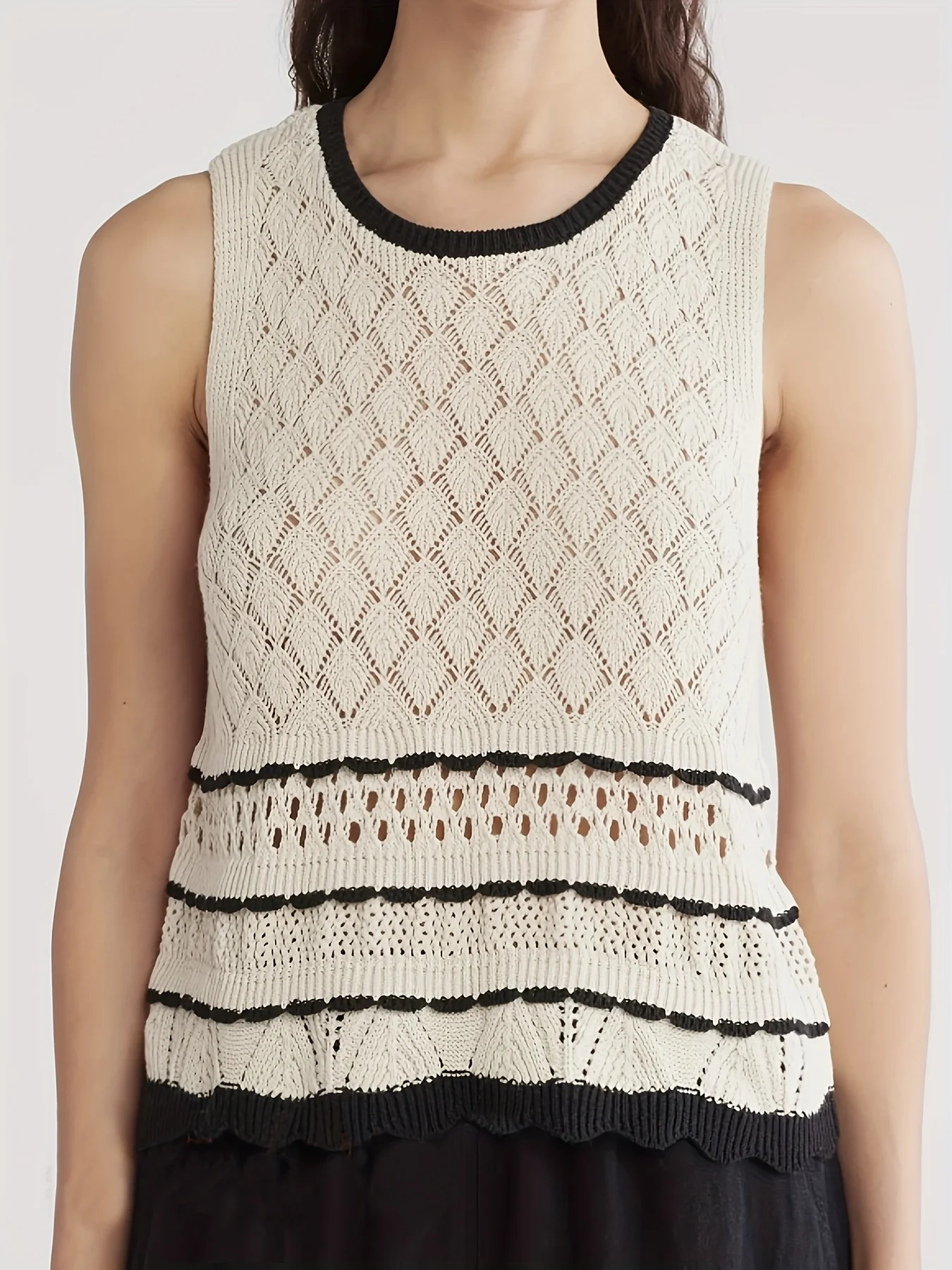 

Women's plus diamond pattern hollow knitted vest, casual and fashionable, suitable for spring and summer