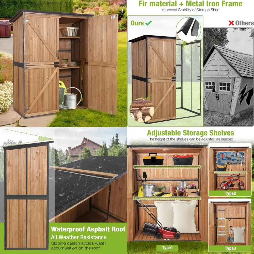 

Прочный деревянный садовый сарай на открытом воздухе с металлическим каркасом, водонепроницаемый шкаф для хранения, регулируемые функции