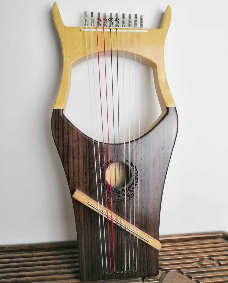 Rosewood Mini Ten-String Lyre Piano Portable Solid Wood Veneer Lira Niche Musical Instrument Steel Components Kalimba Thumb Harp