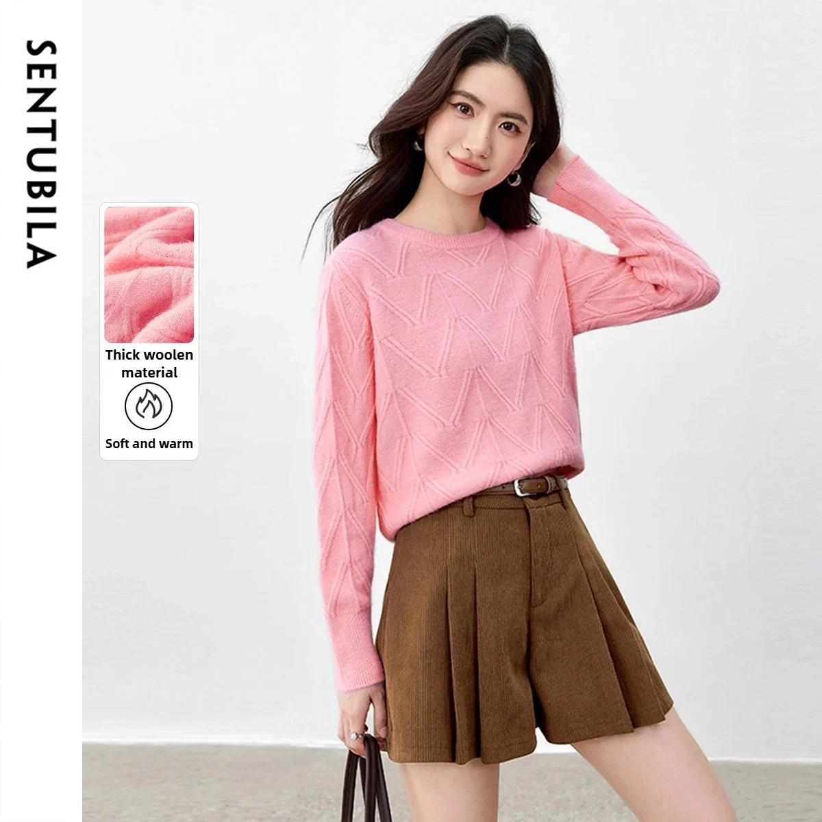 

SENTUBILA Sweet Simple Sweaters Women 2026 Autumn Solid Drop-shoulder Pullovers Knitted O-neck Long-sleeve Female Tops W53EE2688