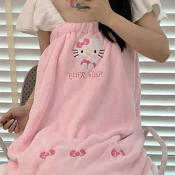 Sanrios Kawaii Hello Kitty Pajamas Coral Velvet Children Girls Heart Cartoon Anime Sleeping Robe Hooded Loungewear Toys Gifts