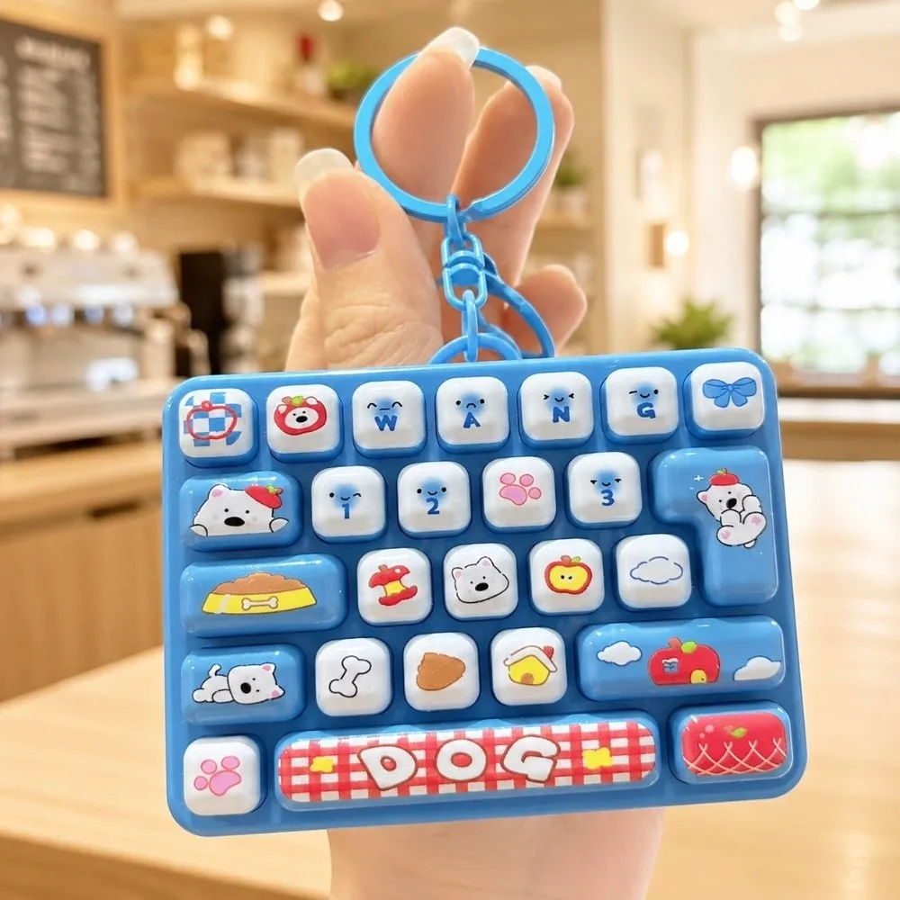 Cartoon 26 Keys Keyboard Keychain Mini Pressable Keys Keyboard Clicker Keychain Portable Clicker Sound Sensory Clicker