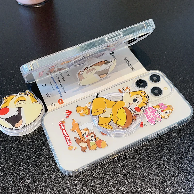 Cute Cartoon Chip & Dale Disney Magsafe Wireless Charge Case For iPhone 13 14 15 16Pro Max Funny Chip & Dale Magnetic Holder