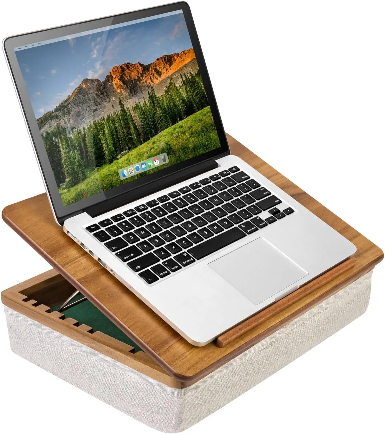 

Adjustable Acacia Wood Laptop Stand with 7 Tilt Levels & Storage, Fits 15.6" Devices, Portable Workstation