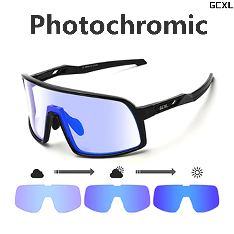 GCXL Photochromic Cycling Glasses UV400 Sunglasses Outdoor Sports  Eyewear MTB Bicycle Riding for Men Women Road Bike Goggles