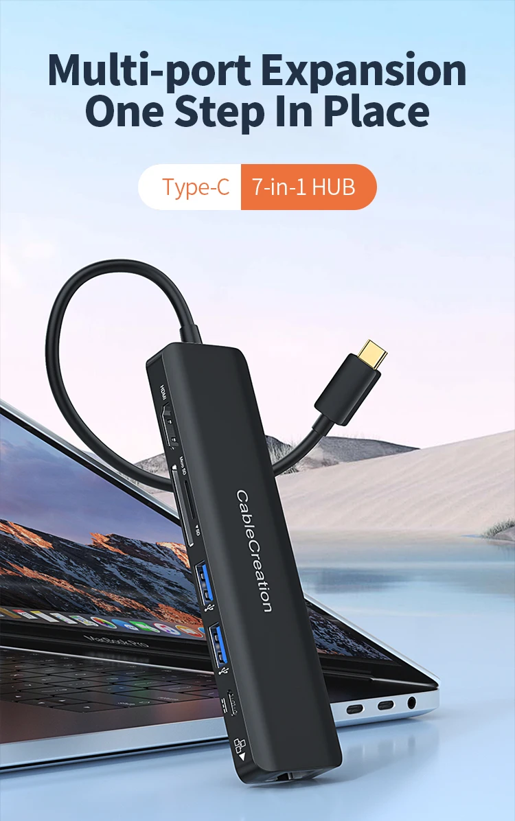 7 Port Usb C Hub Type C To  RJ45 Ethernet Usb 3.0 Micro Sd / TF Card Reader For  Switch Dongle