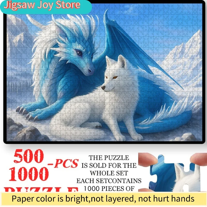 

Большой картонный пазл на 500/1000 элементов | Ледяной синий дракон и снежный волк — идеальные компаньоны для домашнего декора, настольных игр, коллекционирования.