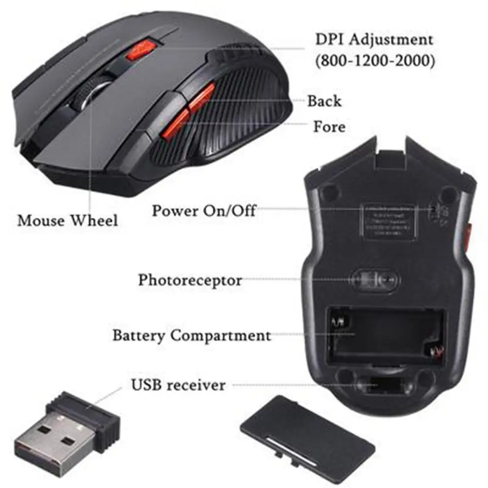 Gaming Mouse Ergonomic Wireless Mouse PC Gaming Mice with 6 Silent Click Buttons for PC Laptop Battery Operated Adjustable DPI