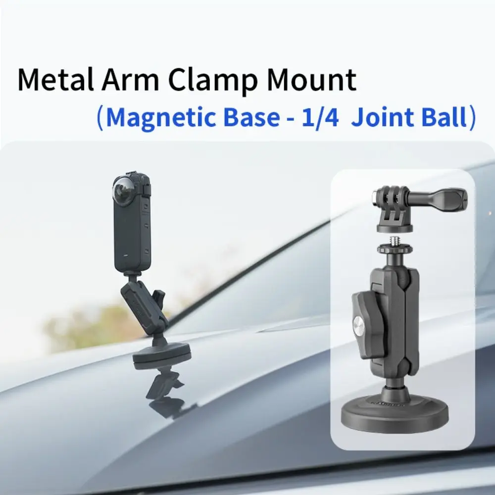 Base con staffa magnetica in lega di alluminio 360 °   Supporto per braccio magico con adattatore 1/4 regolabile durevole per Insta360/DJI Osmo Action/Pocket