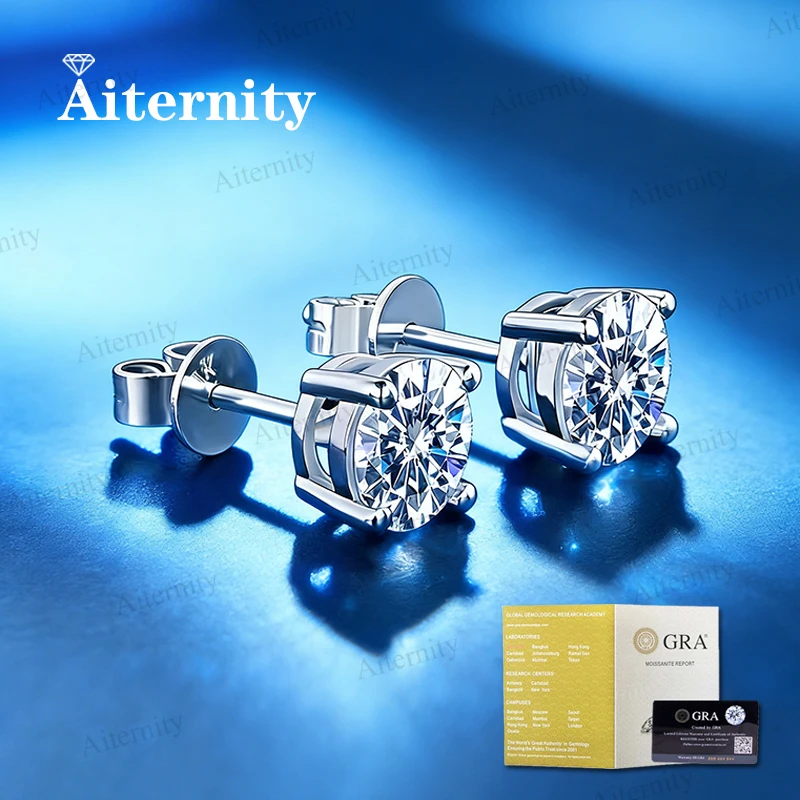 New Moissanite VVS1 6 prong Earrings Women 925 Sterling Silver Moissanita Ear Studs Pass Diamond Tester