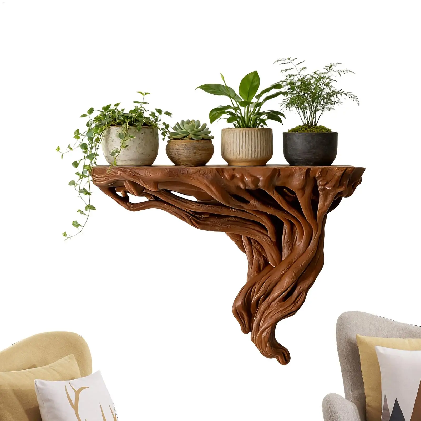 Tree Root Shaped Shelf Wall Rack Bohemian Style Wall Decoration Rustic Tree Root Corner Display Wall Mount Rack Storage Shelves