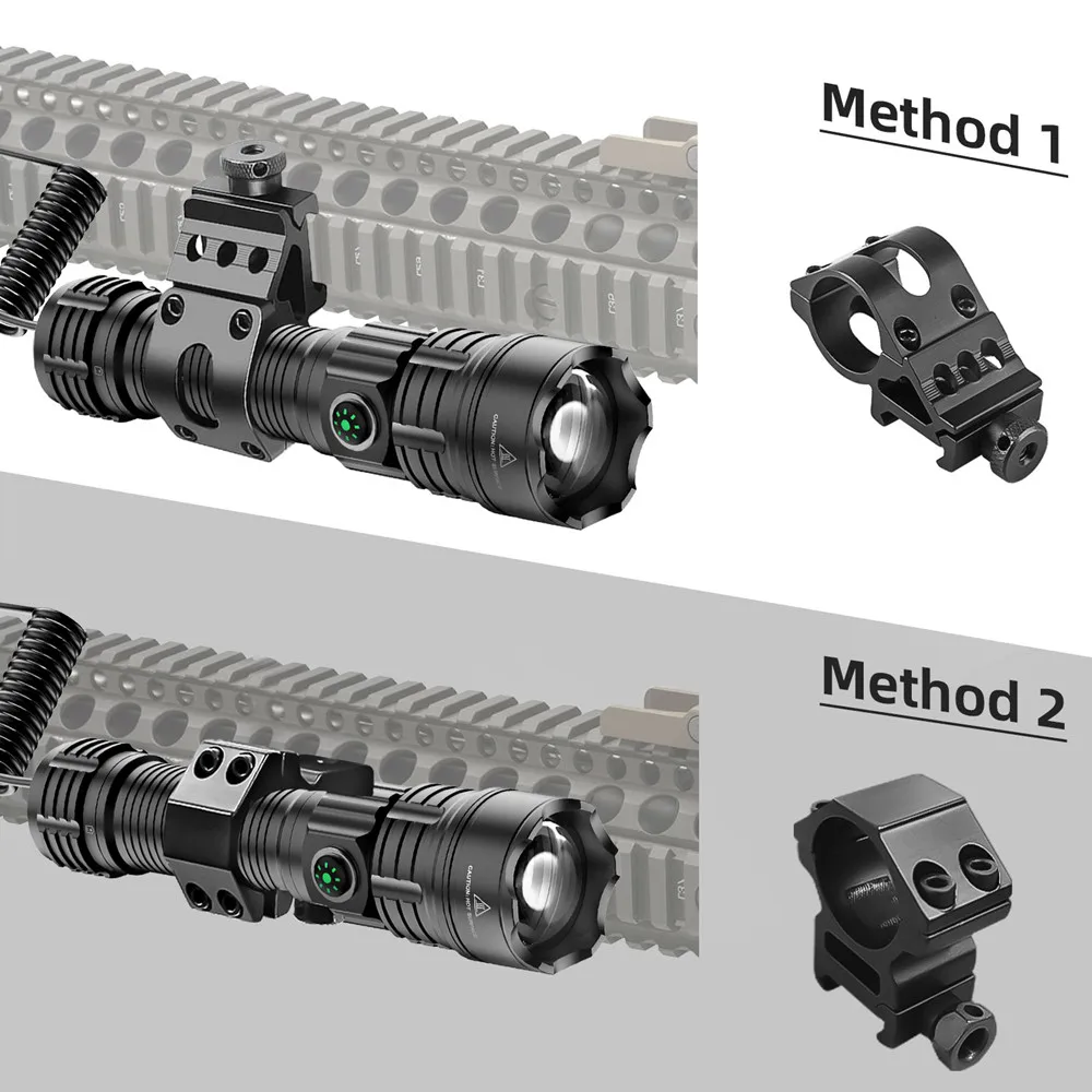 High Power Strong Light Spotlight LED Tactical Flashlight Fixed Bracket Telescopic Zoom Type-C Charging Cartridge