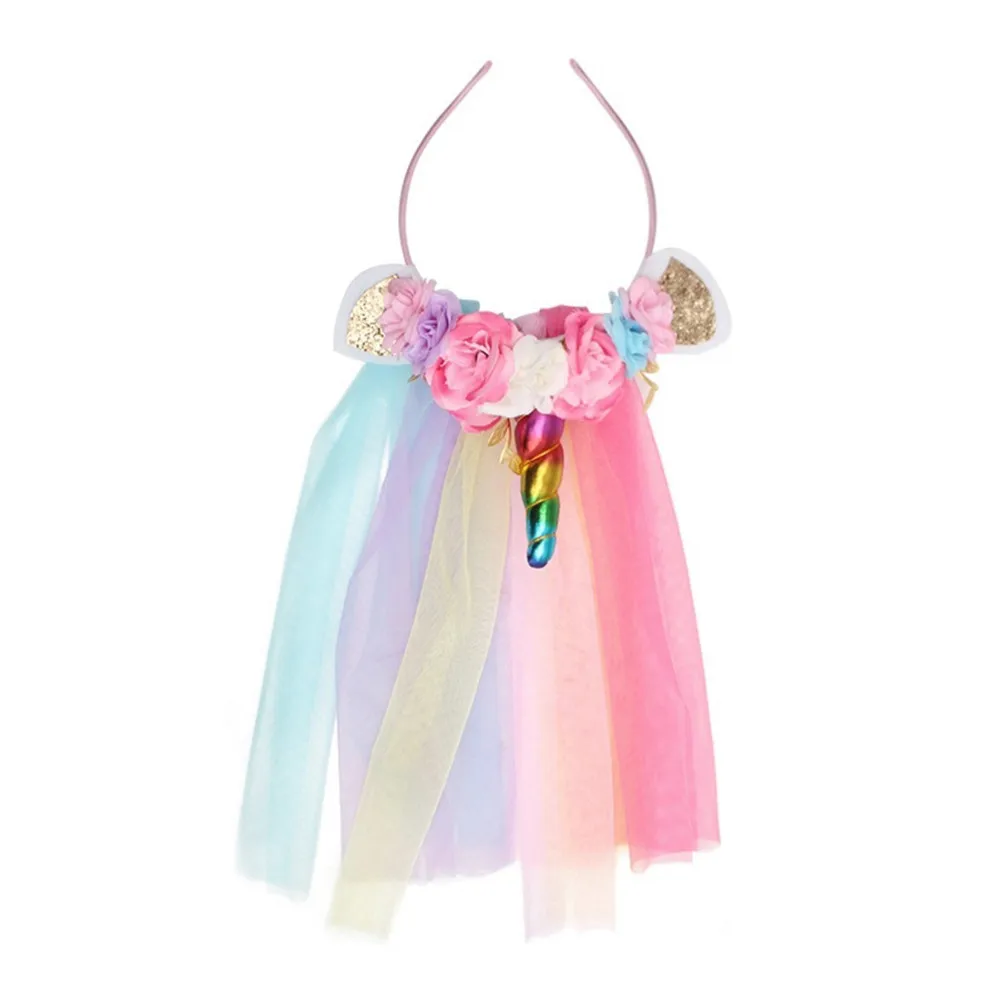 Unicorn Design Gauze Headband Hair Hoop Lightweight Comfortable Children Use Carnival Christmas Party Photo Shoot