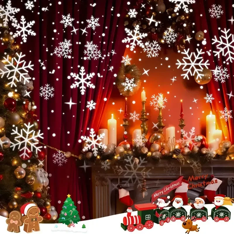 Proyector de luz LED navideña, luz ambiental RGB alimentada por USB para fiestas navideñas con copos de nieve, sombreros de Papá Noel para el hogar, restaurante, tienda