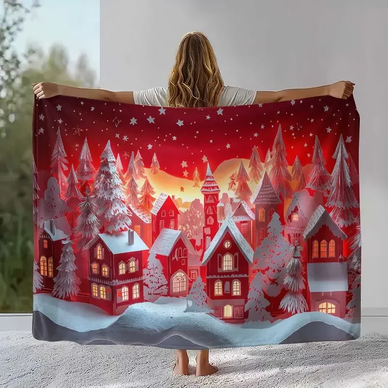 Merry Christmas Tree Santa Claus Fairy Tale Kid Gift Soft Flannel Throw Blanket,Cozy Blanket for Bed,Sofa,Living Room,Home Decor