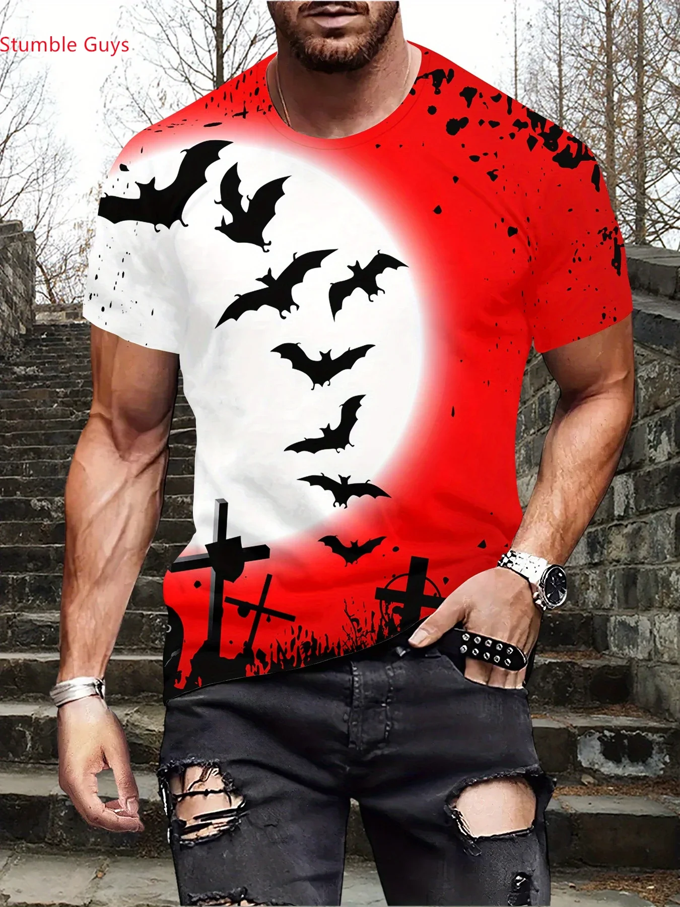 Herren Casual Sport-T-Shirt Sommer Mode Kurzarm Schnelltrocknend Atmungsaktiv Bedrucktes Jersey Sport-Gym-Oberteil