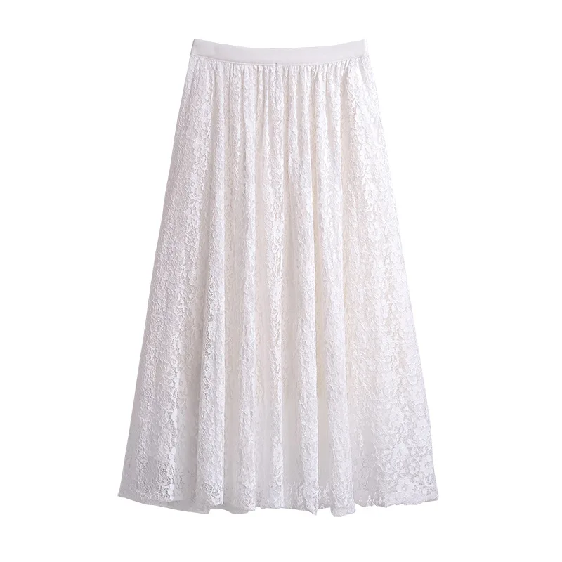 New Ladies 2023 Summer Plus Size Long Skirt For Women Large Loose Casual Black White Lace Pleated Skirt 4XL 5XL 6XL 7XL 8XL