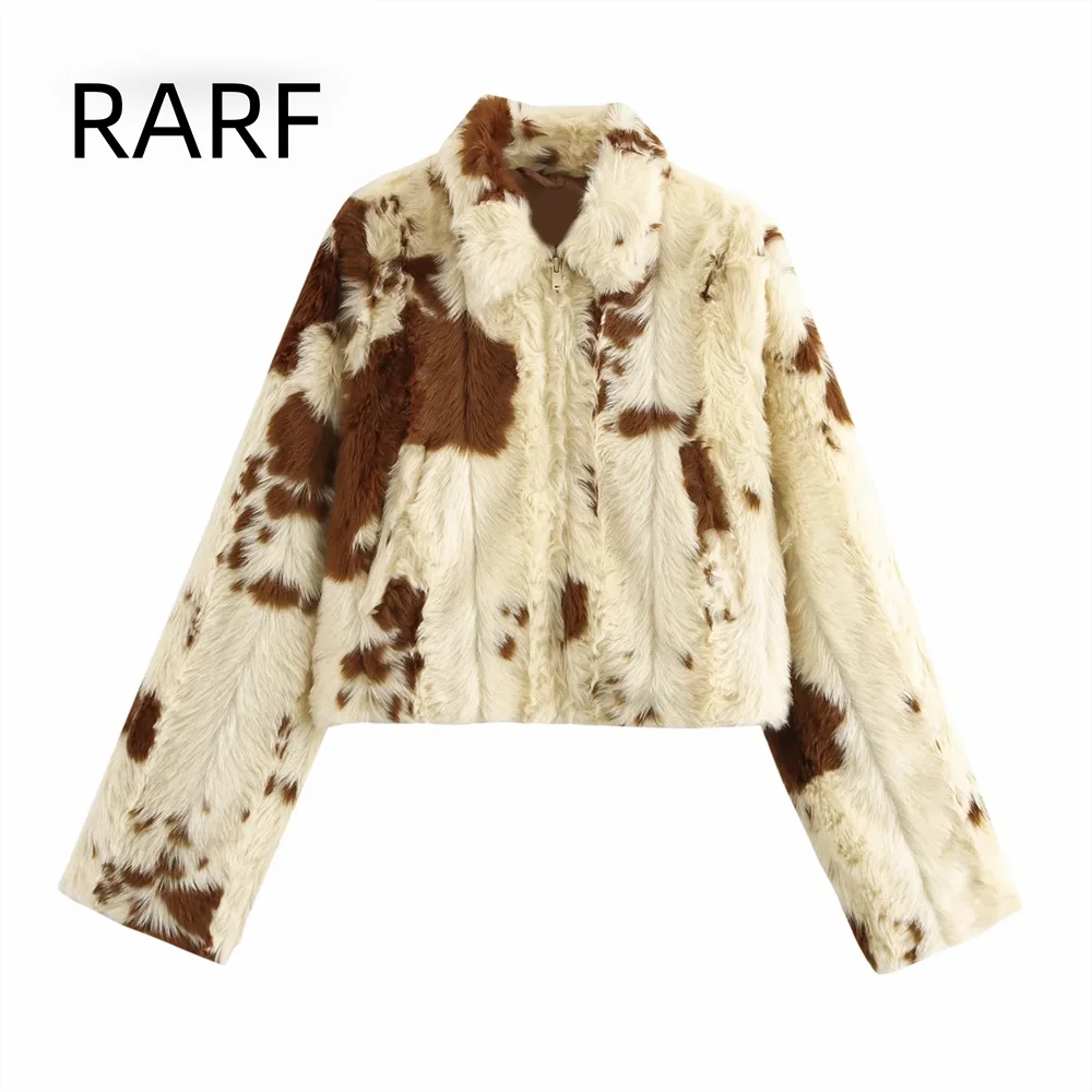 Women's new autumn and winter products, buttonless printed long sleeved lapel knitted cardigan plush jacket