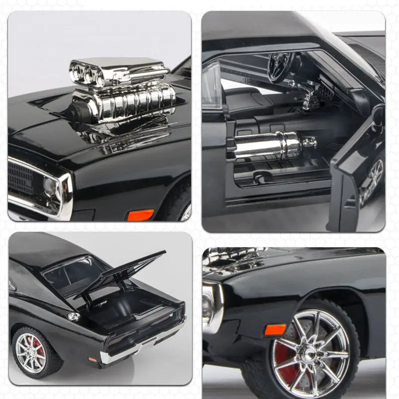 Dodge Charger-Coche de aleación de Mulle, vehículo de Metal fundido a presión y de juguete, modelo de coche deportivo, simulación de sonido y luz,