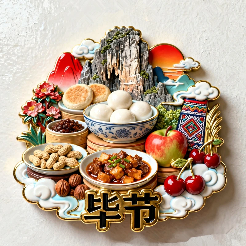 Metal Relief Of Bijie Mantou Peanut Walnut ,China 3D Fridge Magnets Tourism Souvenirs Refrigerator Magnetic Stickers Gift