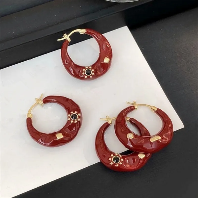 

Fashion Flower Paved Black Red Hoop Earrings 2024 New Statement Earring Hollow Out Round